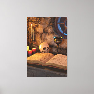 Gothic Dark Academia Kerzenbeleuchtete Studienkuns Leinwanddruck