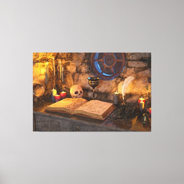 Gothic Dark Academia Kerzenbeleuchtete Studienkuns Leinwanddruck (Vorderseite)