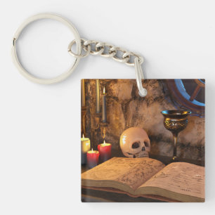 Gothic Dark Academia Kerzenbeleuchtete Studienkuns Schlüsselanhänger