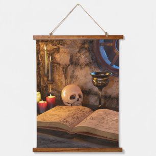 Gothic Dark Academia Kerzenbeleuchtete Studienkuns Wandteppich Mit Holzrahmen