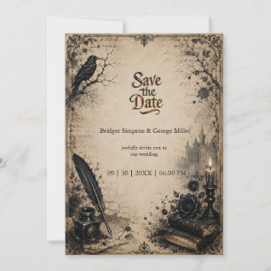 Gothic Dark Academia Rabe Buch Hochzeit Einladung