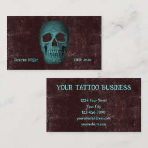 Gothic Dark Aquamarin Brown Skull Tattoo Shop Visitenkarte