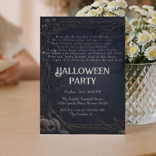 Gothic Dark Carved Trees & Poem Halloween-Party Einladung