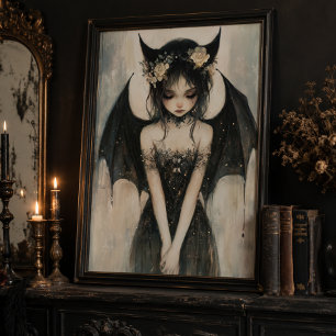 Gothic Dark Fairy mit floraler Krone Wandkunst Fotodruck