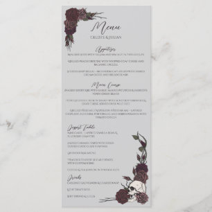 Gothic Dark Floral Hellgraue Hochzeitsmenükarte Menükarte