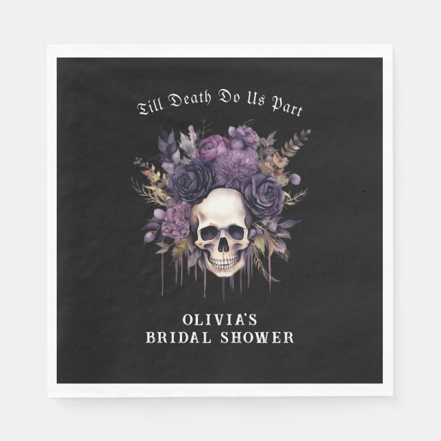 Gothic Dark Florals Skull Brautparty Napkins Serviette (Vorderseite)