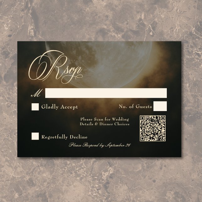 Gothic Dark Full Moon Arch Wedding QR RSVP Karte (Gothic Dark Full Moon Arch Wedding QR RSVP Card)