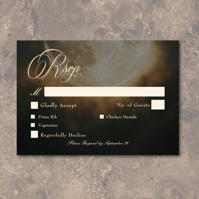 Gothic Dark Full Moon Arch Wedding RSVP Karte (Gothic Dark Full Moon Arch Wedding RSVP Card)