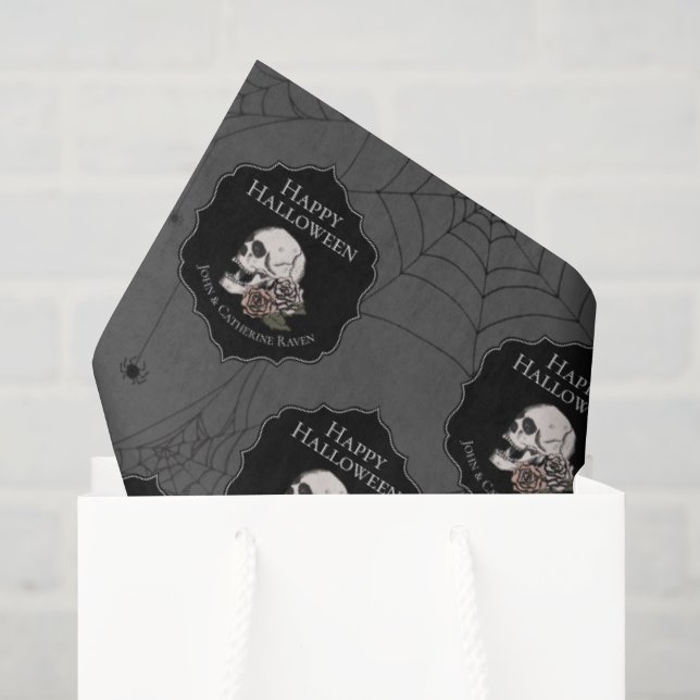Gothic Dark Gray Floral Skull Halloween Seidenpapier (Geschenktüte)