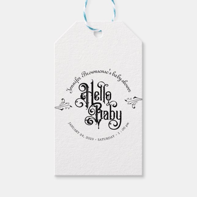Gothic Dark Hallo Danke Baby Shower Geschenkanhänger (Vorderseite)