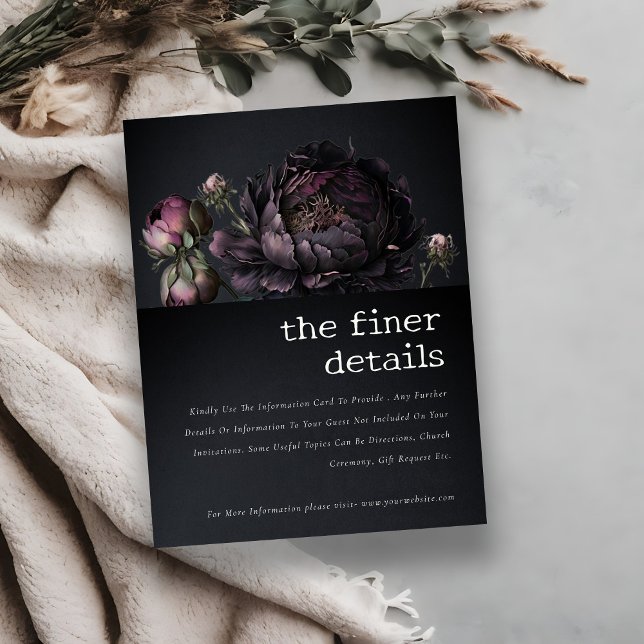 Gothic Dark Lila Black Peony Wedding Details Begleitkarte (Von Creator hochgeladen)