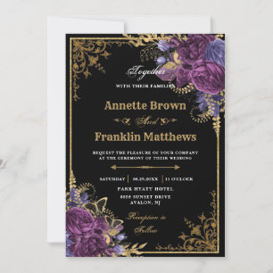 Gothic Dark Lila Floral Verziert Einladung