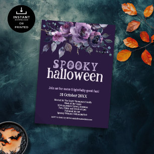 Gothic Dark Lila Florals Spooky Halloween Einladung