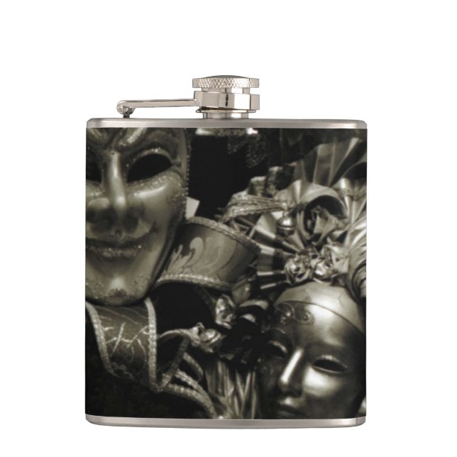 Gothic Dark Masquerade Masken Schwarz Flachmann (Vorderseite)