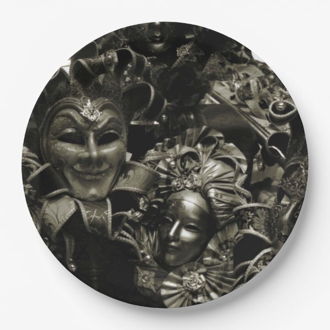 Gothic Dark Masquerade Masken Schwarz-Weiß Pappteller (Vorderseite)