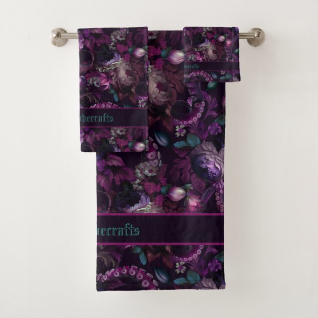Gothic Dark Pink Tentacle mit Blume Badhandtuch Set (Insitu)