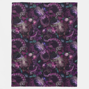 Gothic Dark Pink Tentacle mit Blume Fleecedecke
