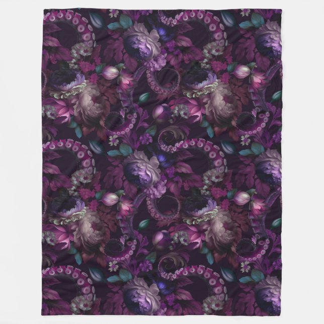 Gothic Dark Pink Tentacle mit Blume Fleecedecke (Vorderseite)