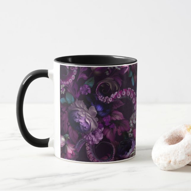 Gothic Dark Pink Tentacle mit Blume Tasse (Mit Donut)