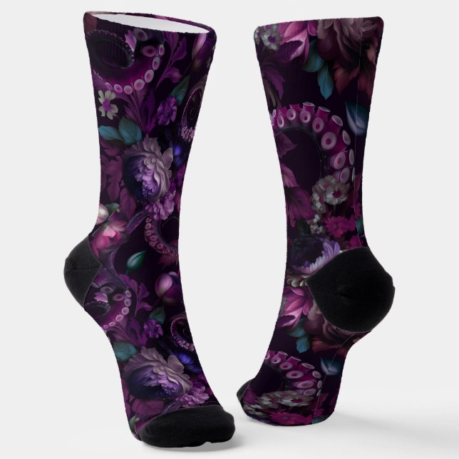 Gothic Dark Pink Tentacle With Flowers Socken (Gewinkelt)