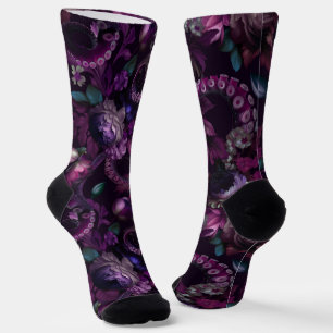 Gothic Dark Pink Tentakel Mit Blumen Socken