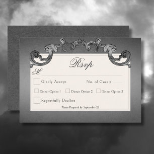 Gothic Dark Skeletts & Rose Heart Wedding RSVP Karte