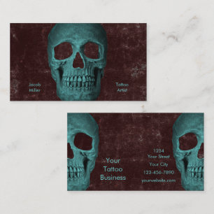 Gothic Dark Teal Schädel Braune Textur Tattoo Shop Visitenkarte