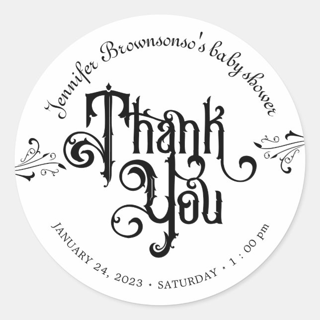 Gothic Dark Thank you Baby Shower Runder Aufkleber (Vorderseite)