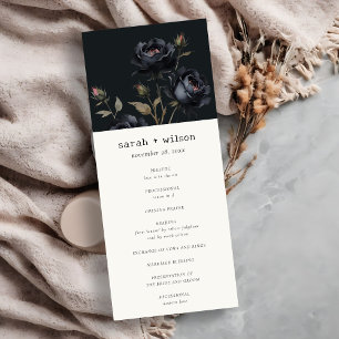 Gothic Dark Watercolor Black Rose Wedding Program Einladung