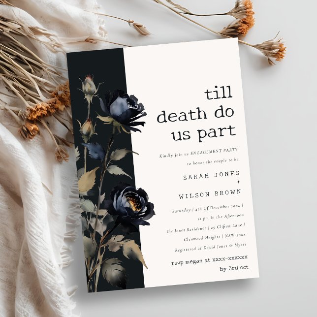 Gothic Dark Watercolor Schwarze Rose Verlobung Einladung (Von Creator hochgeladen)