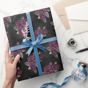 Gothic Darkle Floral Schwarz Wasserfarbe Geschenkpapier