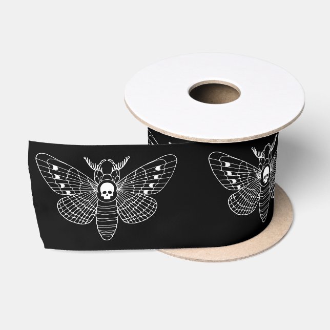 Gothic Death Head Hawk Moth Black and White Satinband (Spule)