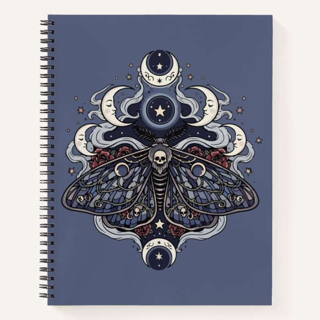 Gothic Death Moth und Mondphasen Notizbuch (Vorderseite)