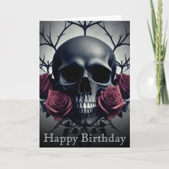 Gothic Death Skull and Rose Floral Sigil Dankeskarte (Vorderseite)