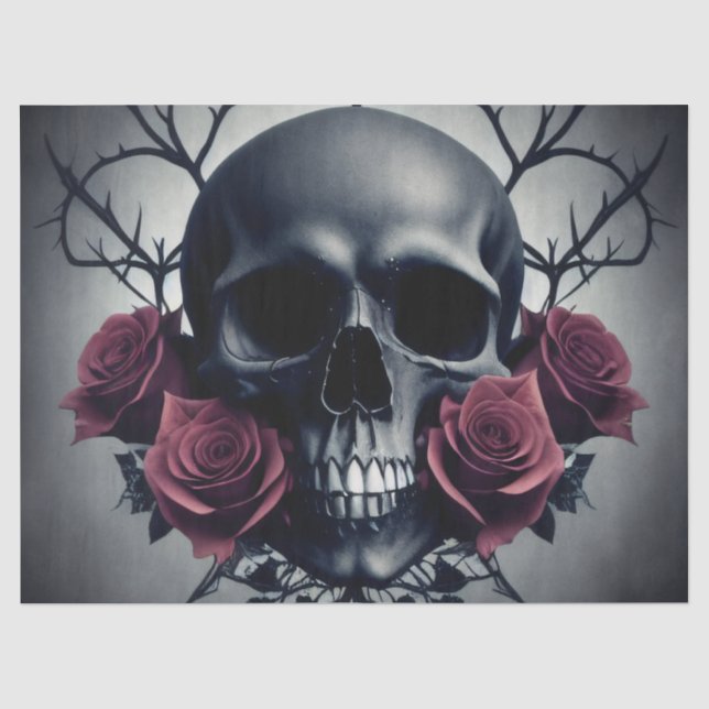 Gothic Death Skull and Rose Floral Sigil Seidenpapier (Vorderseite)