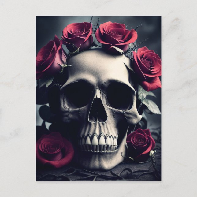 Gothic Death Skull und Rose Postkarte (Vorderseite)