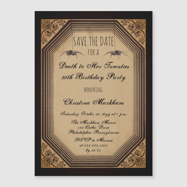Gothic Deko Death to She 20s Birthday Party Rettet Magneteinladung (Vorderseite)