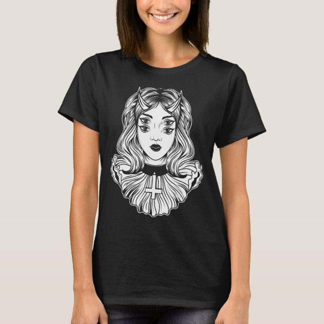 Gothic Devil Girl Satanic Goth Occult Occultism Ha T-Shirt (Vorderseite)