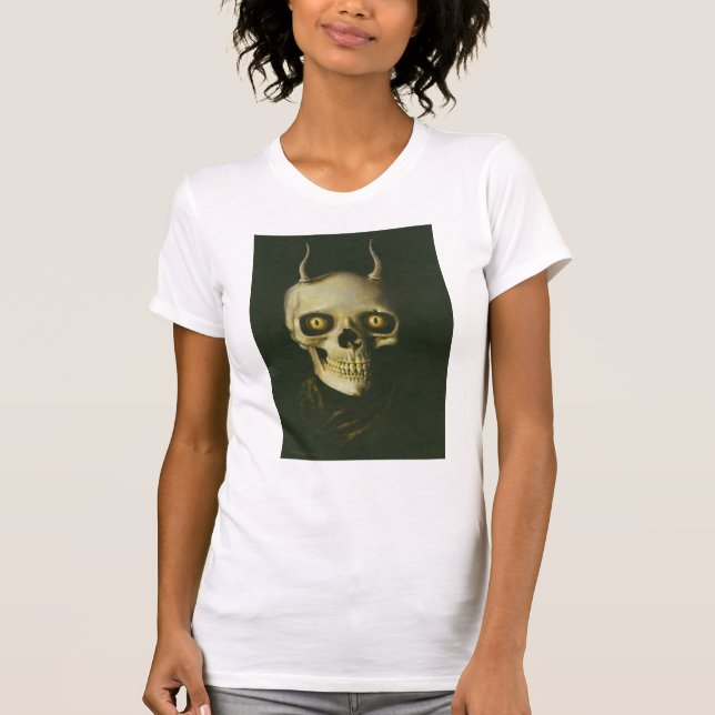 Gothic Devil Skull Ladys Zerstörter T - Shirt (Vorderseite)