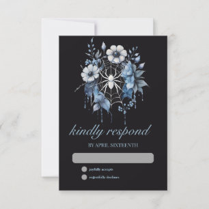 Gothic Dusty Blue Floral Spider Web Handfasts RSVP Karte