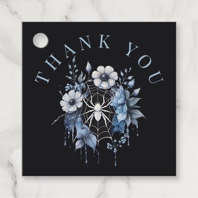 Gothic Dusty Blue Floral Spiderweb Vielen Dank Geschenkanhänger (Vorderseite)