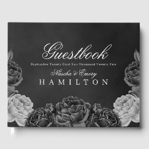 Gothic Elegance Gray Monochrome Rose Hochzeit Gästebuch