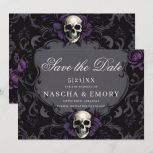 Gothic Elegance Lila Boho Skull Save the Date