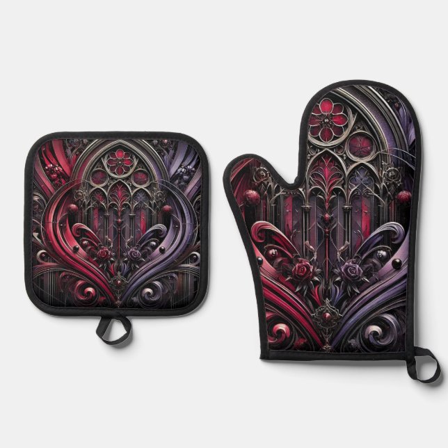 Gothic Elegance Oven Mitt and Pot Holder Set (Vorderseite)