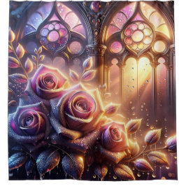 "Gothic Elegance: Raindrops on Rose" Duschvorhang