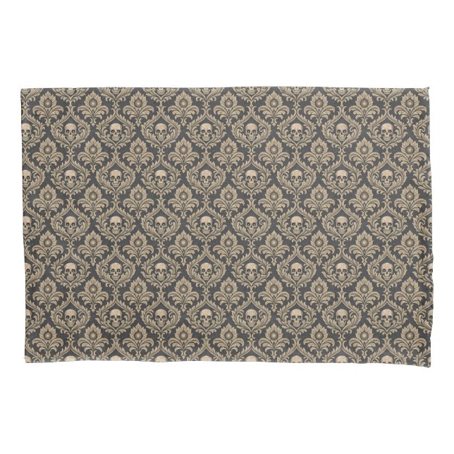 Gothic Elegance Skull Damask Kissenbezug (Vorderseite)