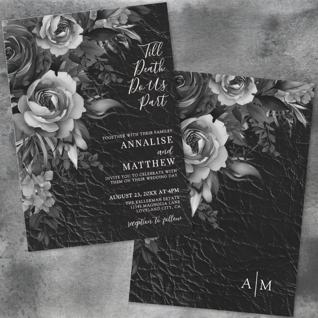 Gothic Elegant Floral Black Wedding Einladung (Gothic Elegant Floral Black Wedding Invitation)