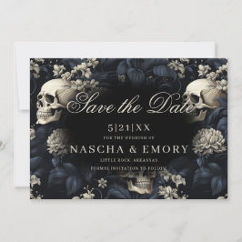 Gothic Elegant Floral Skulls Dark Wedding Save The Date