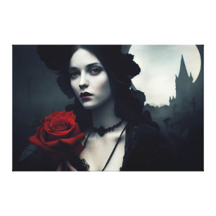 Gothic Elegant Lady Rote Rose Leinwanddruck