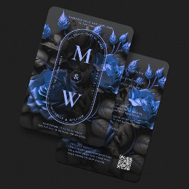 Gothic Elegant Navy-Blue Floral Wedding Boho Einladung